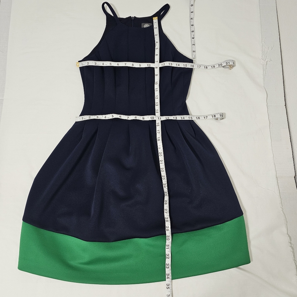 Vince Camuto Pleated A-Line Halter Dress Blue and Green Women's 8 Polyester Mix - Picture 5 of 7